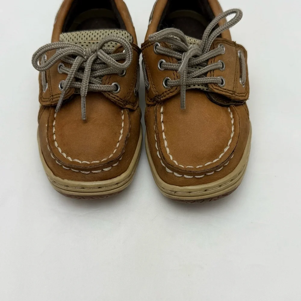 Sperry Billfish Boys Youth 8.5M Tan Leather Boat Shoes Lace Up Moc Toe